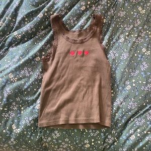 Brandy Melville brown tank top with hearts